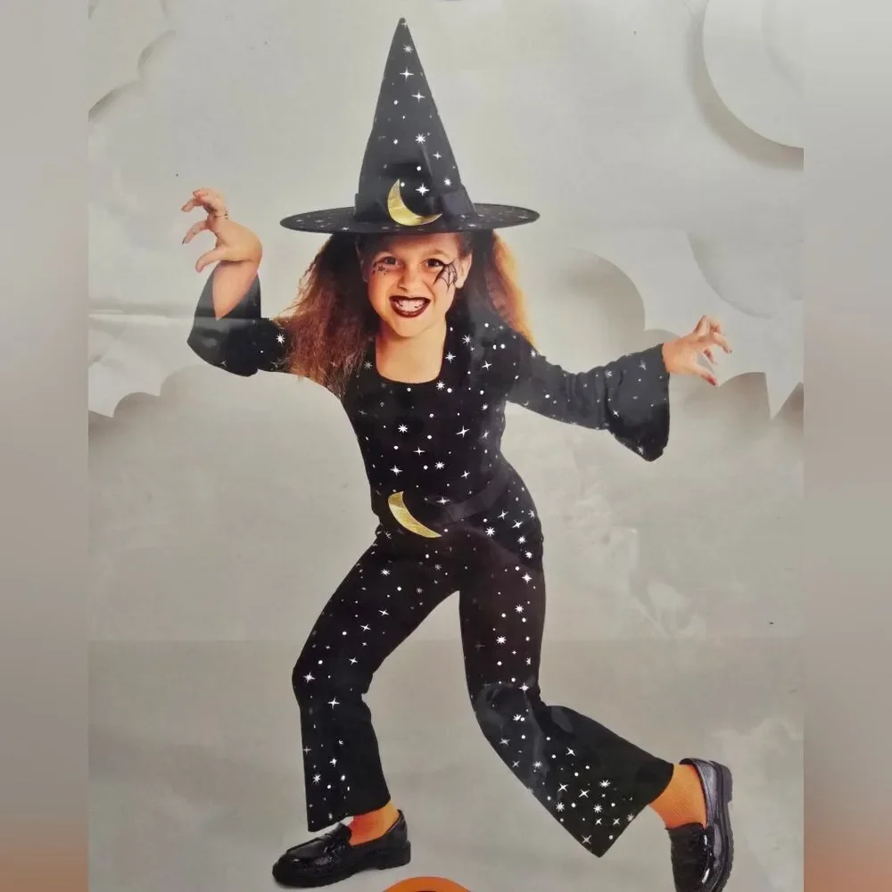 New Hyde And Eek Kids Witch Halloween Costume With Hat, Size M 8 - Picture 5 of 13